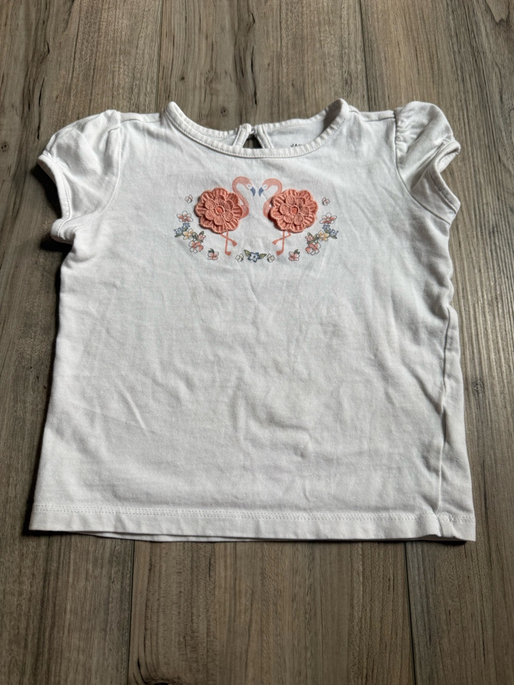 Janie & Jack White Girls Short-Sleeve Tee with Pink Flamingo Appliqués Size 3T